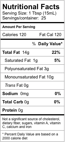 Nutrition information for Roasted Almond Oil